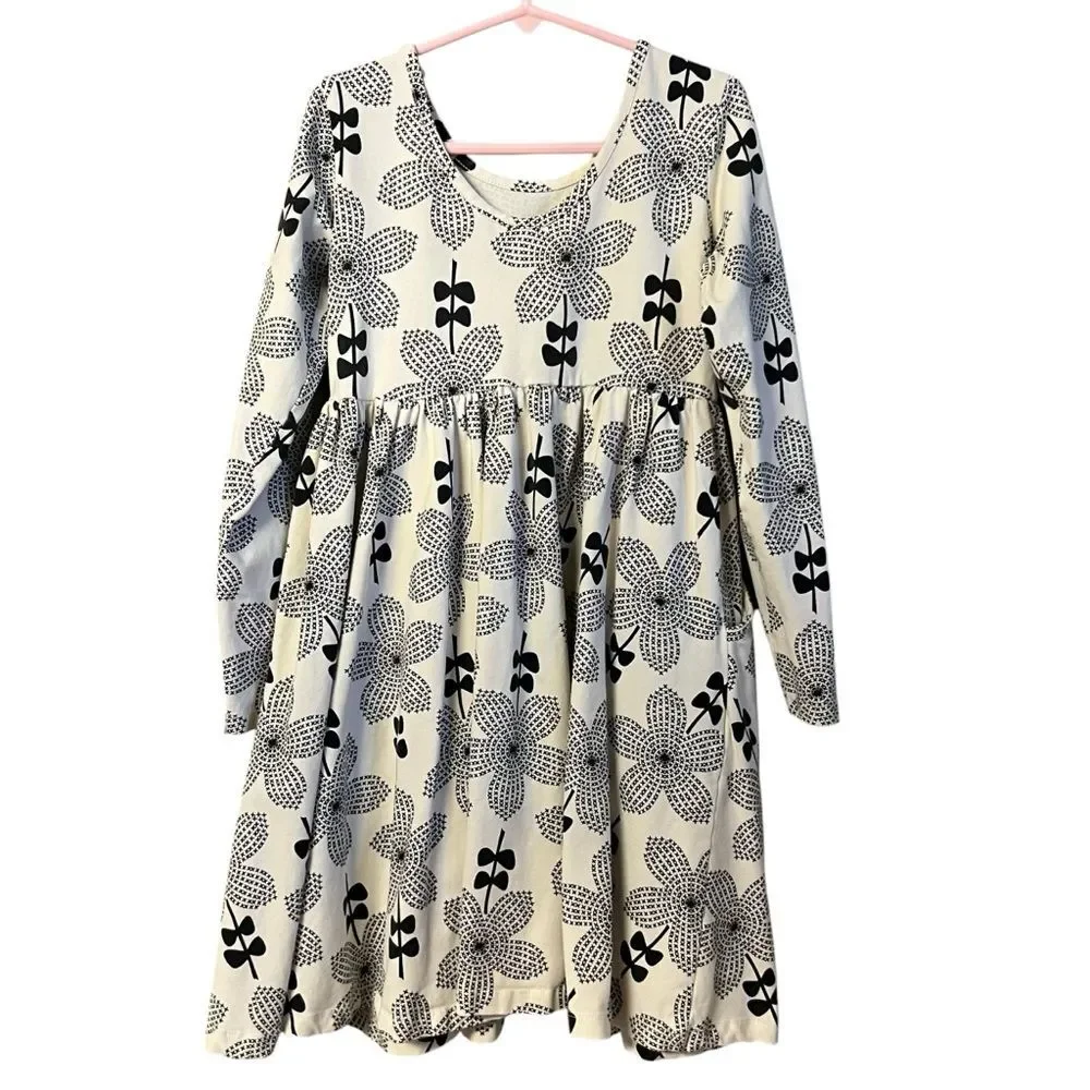 Hanna Andersson Girls Floral Cotton Dress Size 8 Long Sleeve Pockets
